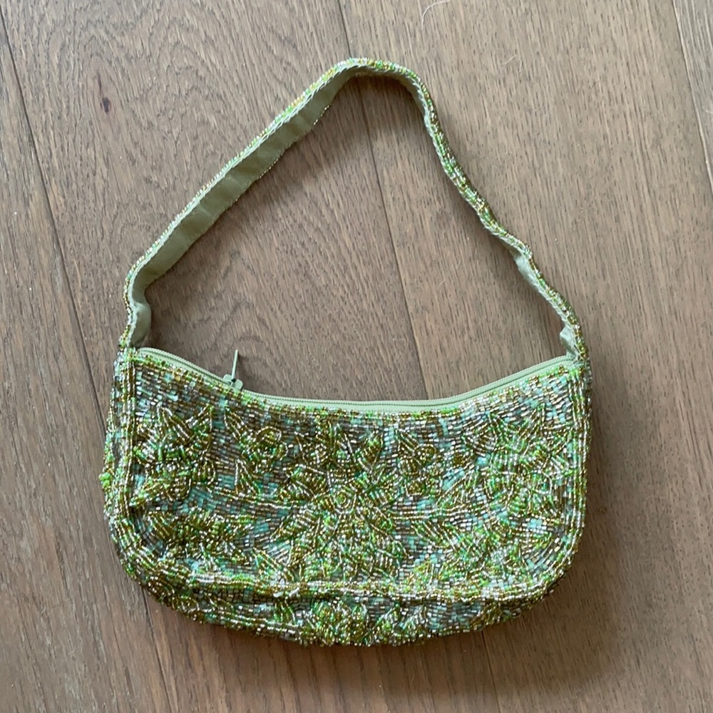 STUNNING GREEN BEADED VINTAGE SHOULDER BAG STAUD